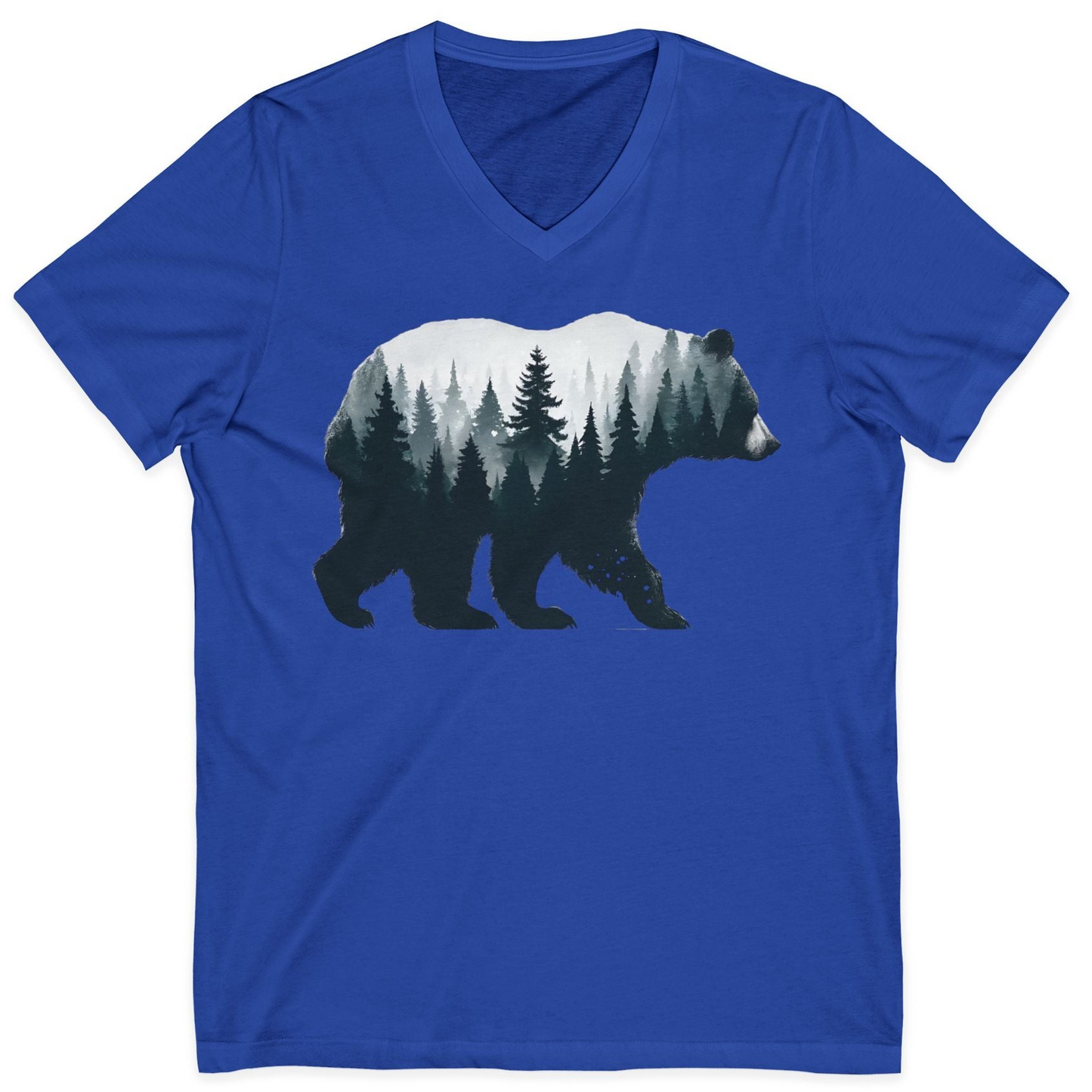 Double Exposure Bear Forest Silhouette Wilderness Shirt for Nature Lovers — V-Neck V-Neck Shirt – True Royal – Alaska Cruise Shirts