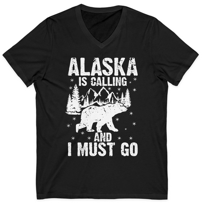 Alaska Is Calling Bear Mountain Wilderness Adventure Vintage Shirt — V-Neck V-Neck Shirt – Black – Alaska Cruise Shirts