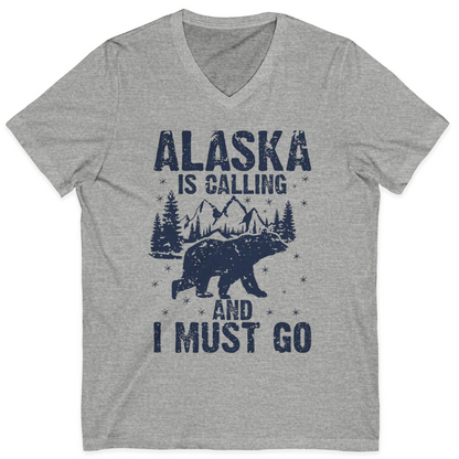 Alaska Is Calling Bear Mountain Wilderness Adventure Vintage Shirt — V-Neck V-Neck Shirt – Athletic Heather – Alaska Cruise Shirts