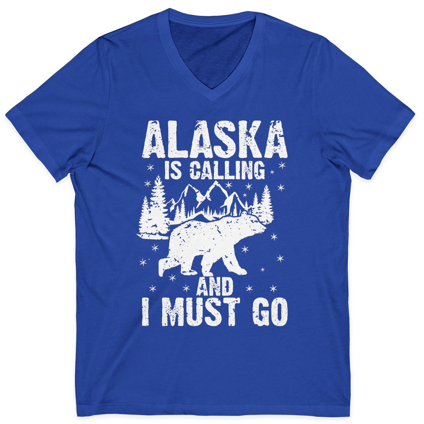 Alaska Is Calling Bear Mountain Wilderness Adventure Vintage Shirt — V-Neck V-Neck Shirt – True Royal – Alaska Cruise Shirts