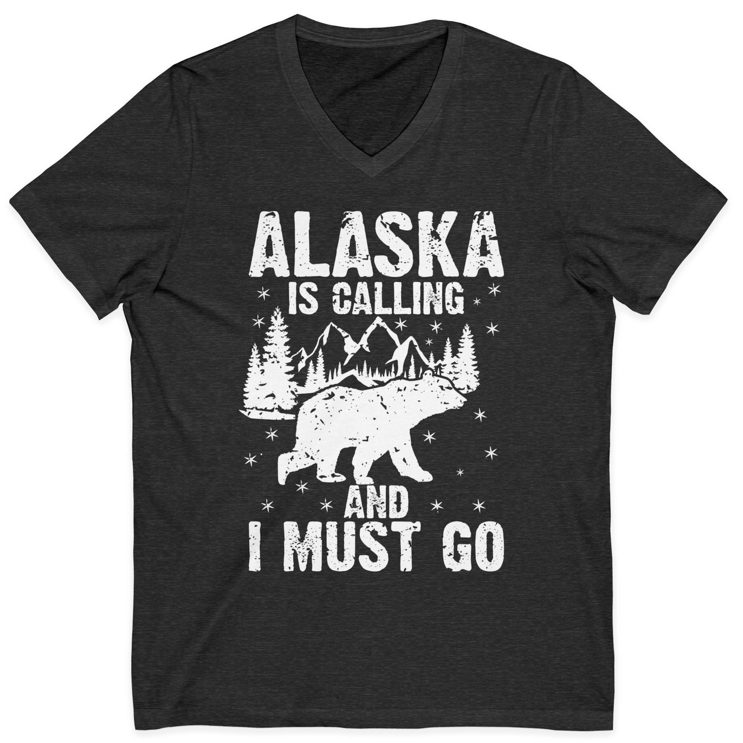 Alaska Is Calling Bear Mountain Wilderness Adventure Vintage Shirt — V-Neck V-Neck Shirt – Dark Grey Heather – Alaska Cruise Shirts