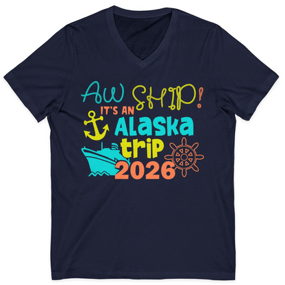 Alaska Trip 2026 Shirt Fun Nautical Cruise Family Group Matching Tee — V-Neck V-Neck Shirt – Navy – Alaska Cruise Shirts