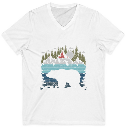 Mt Denali Alaska Bear Wilderness Shirt V-Neck Shirt – White – Alaska Cruise Shirts