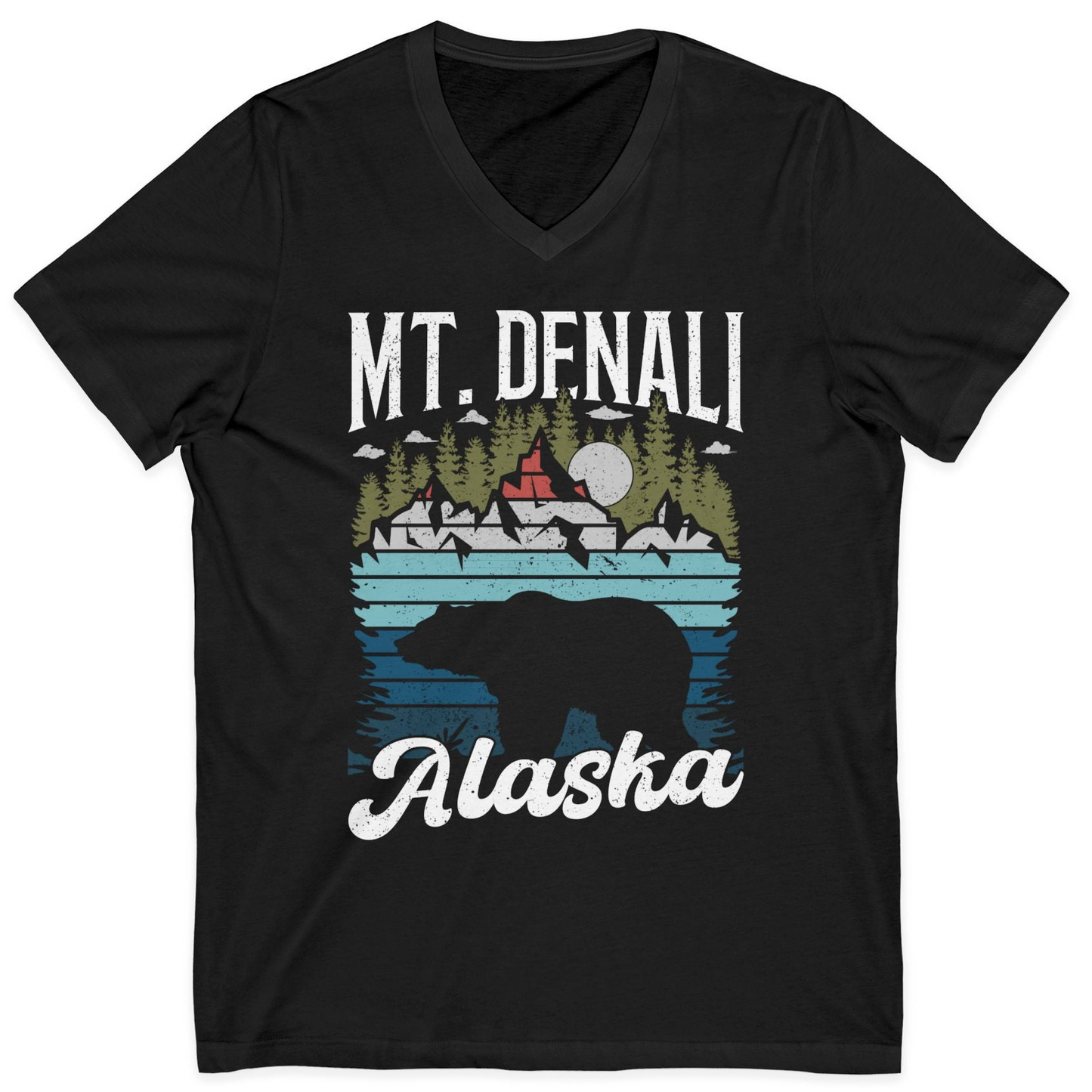 Mt Denali Alaska Bear Wilderness Shirt V-Neck Shirt – Black – Alaska Cruise Shirts