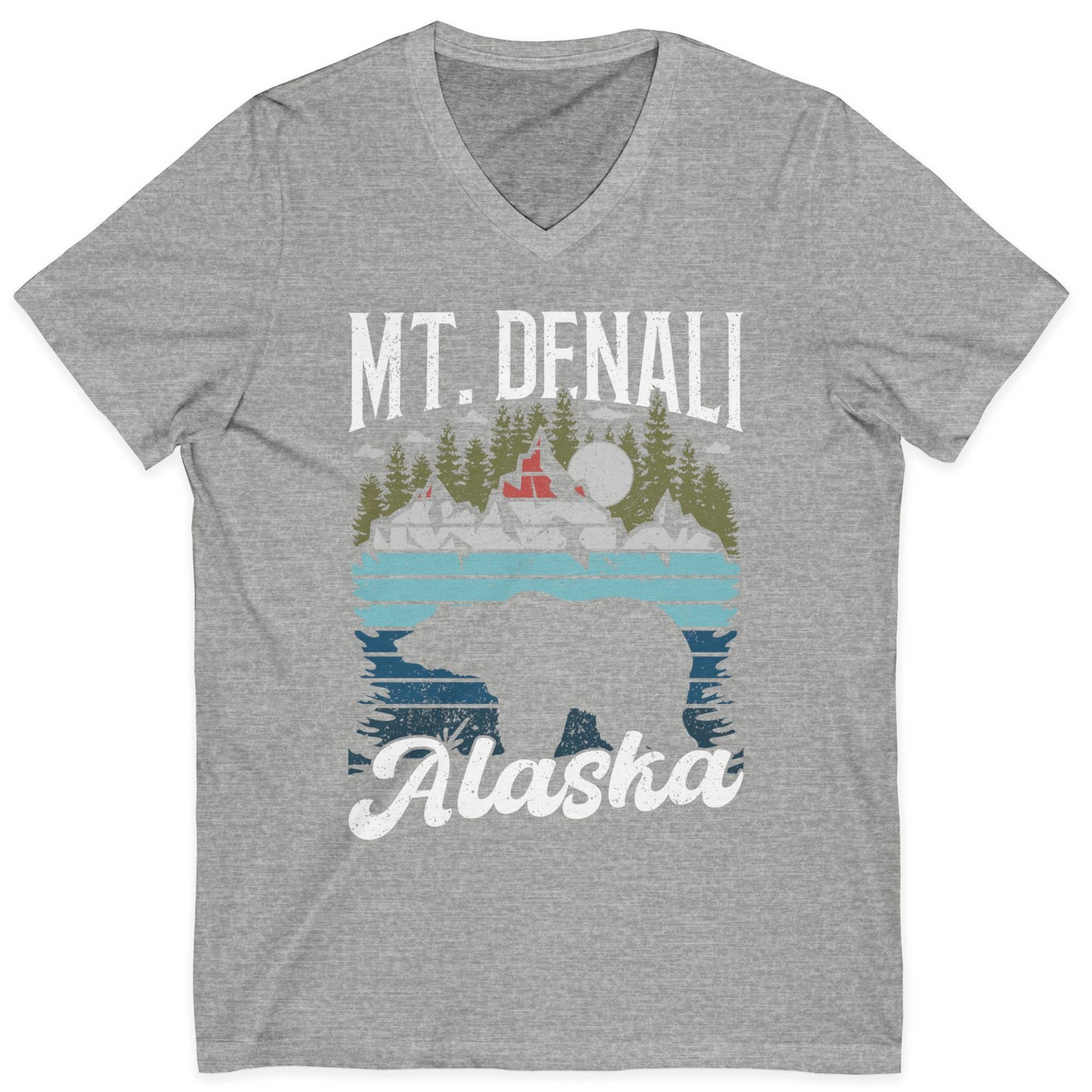 Mt Denali Alaska Bear Wilderness Shirt V-Neck Shirt – Athletic Heather – Alaska Cruise Shirts