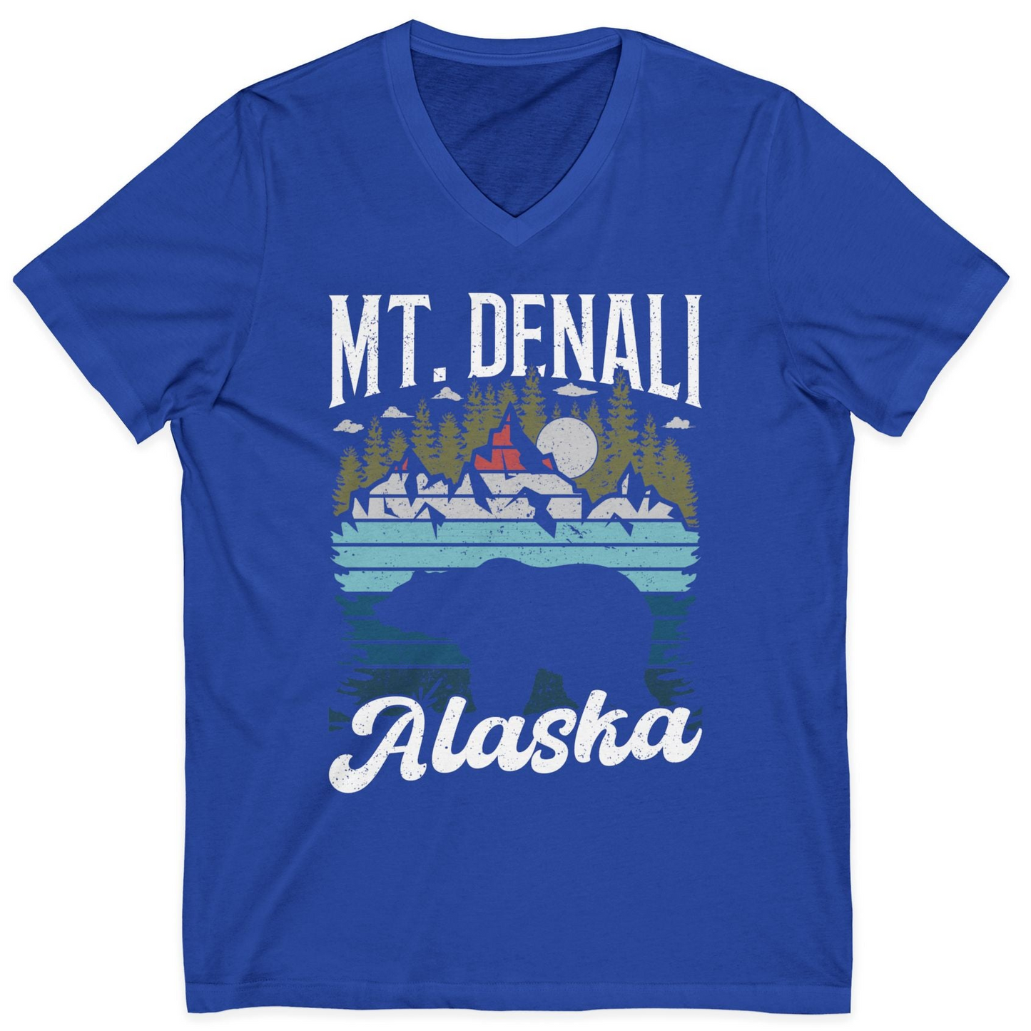 Mt Denali Alaska Bear Wilderness Shirt V-Neck Shirt – True Royal – Alaska Cruise Shirts