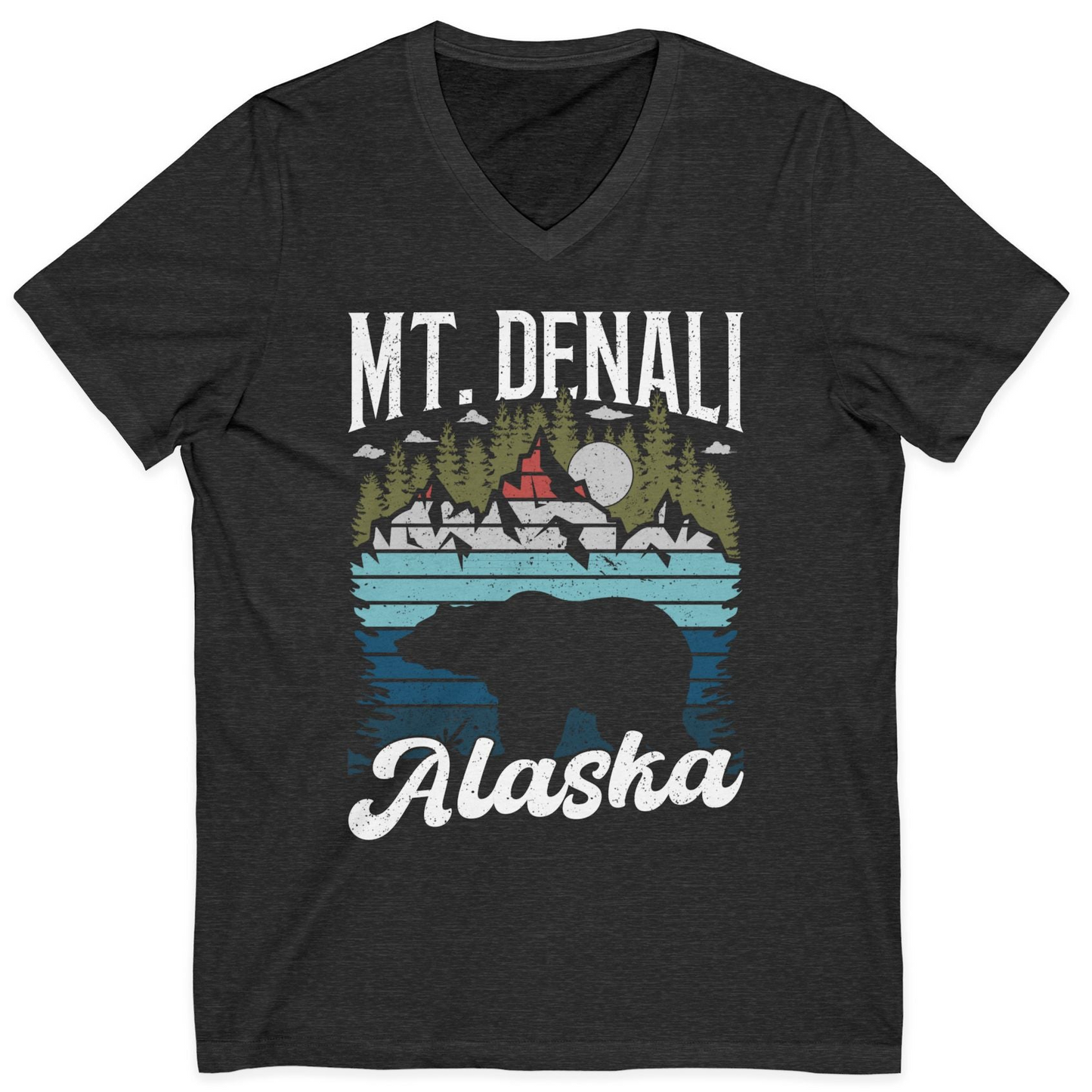 Mt Denali Alaska Bear Wilderness Shirt V-Neck Shirt – Dark Grey Heather – Alaska Cruise Shirts