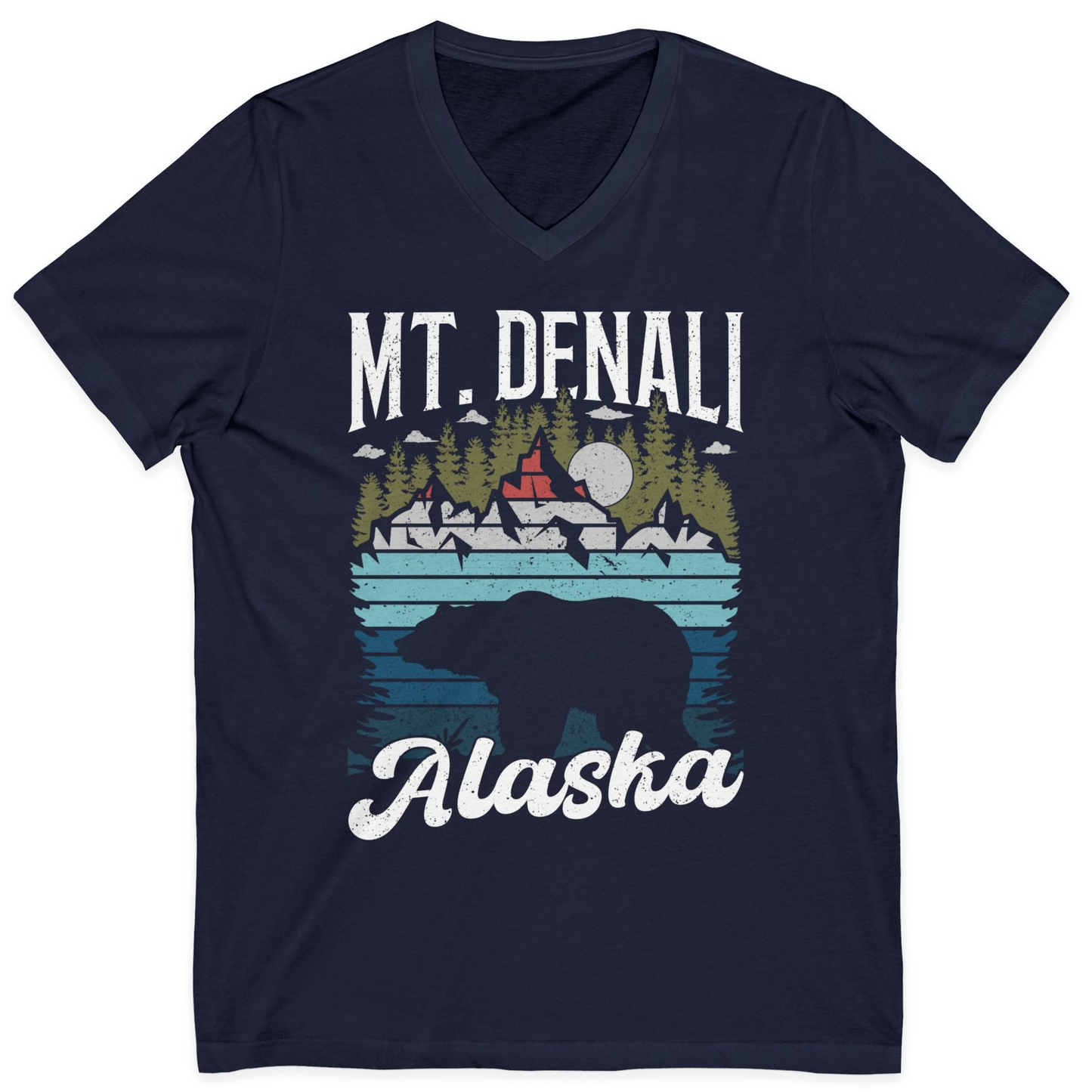 Mt Denali Alaska Bear Wilderness Shirt V-Neck Shirt – Navy – Alaska Cruise Shirts