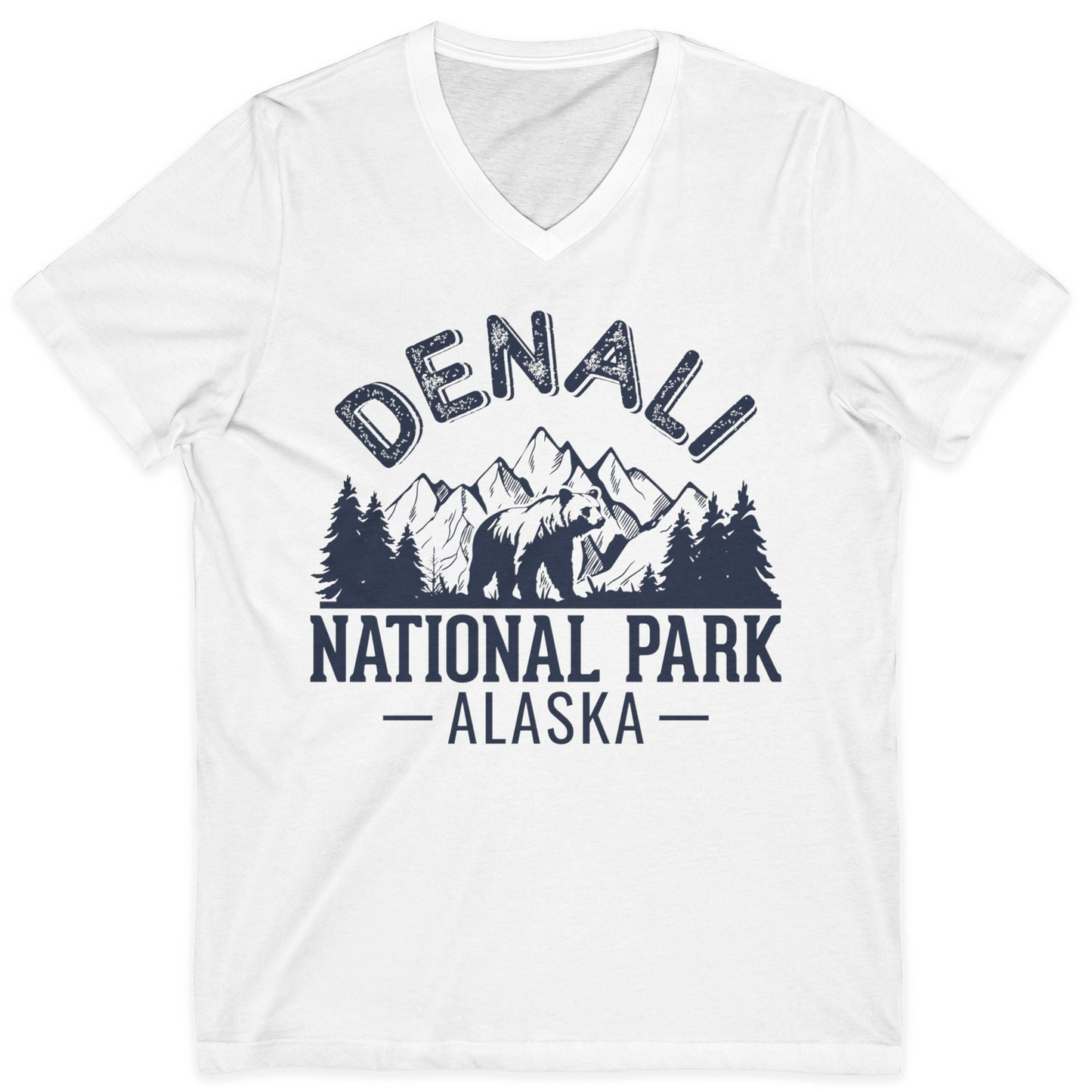 Denali National Park Bear Mountains Vintage Alaska Nature Shirt — V-Neck V-Neck Shirt – White – Alaska Cruise Shirts