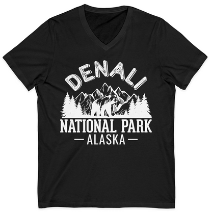 Denali National Park Bear Mountains Vintage Alaska Nature Shirt — V-Neck V-Neck Shirt – Black – Alaska Cruise Shirts