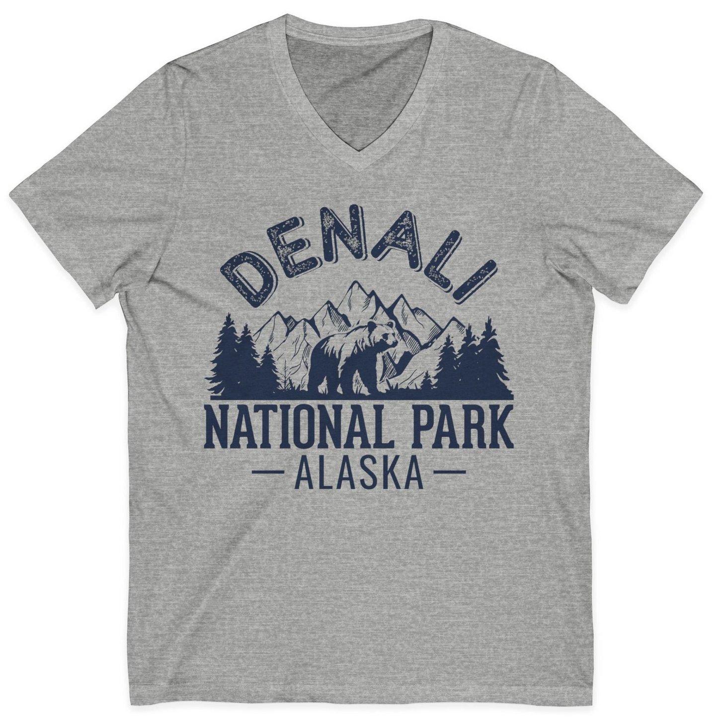 Denali National Park Bear Mountains Vintage Alaska Nature Shirt — V-Neck V-Neck Shirt – Athletic Heather – Alaska Cruise Shirts