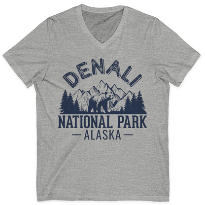 Denali National Park Bear Mountains Vintage Alaska Nature Shirt — V-Neck V-Neck Shirt – Athletic Heather – Alaska Cruise Shirts