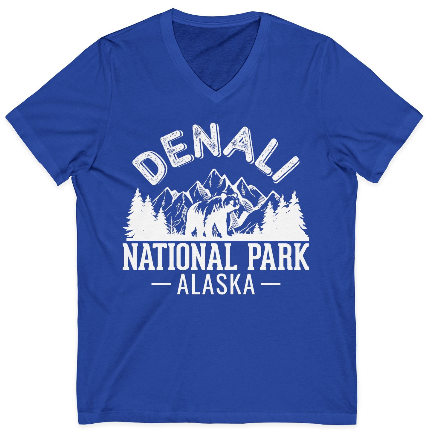 Denali National Park Bear Mountains Vintage Alaska Nature Shirt — V-Neck V-Neck Shirt – True Royal – Alaska Cruise Shirts