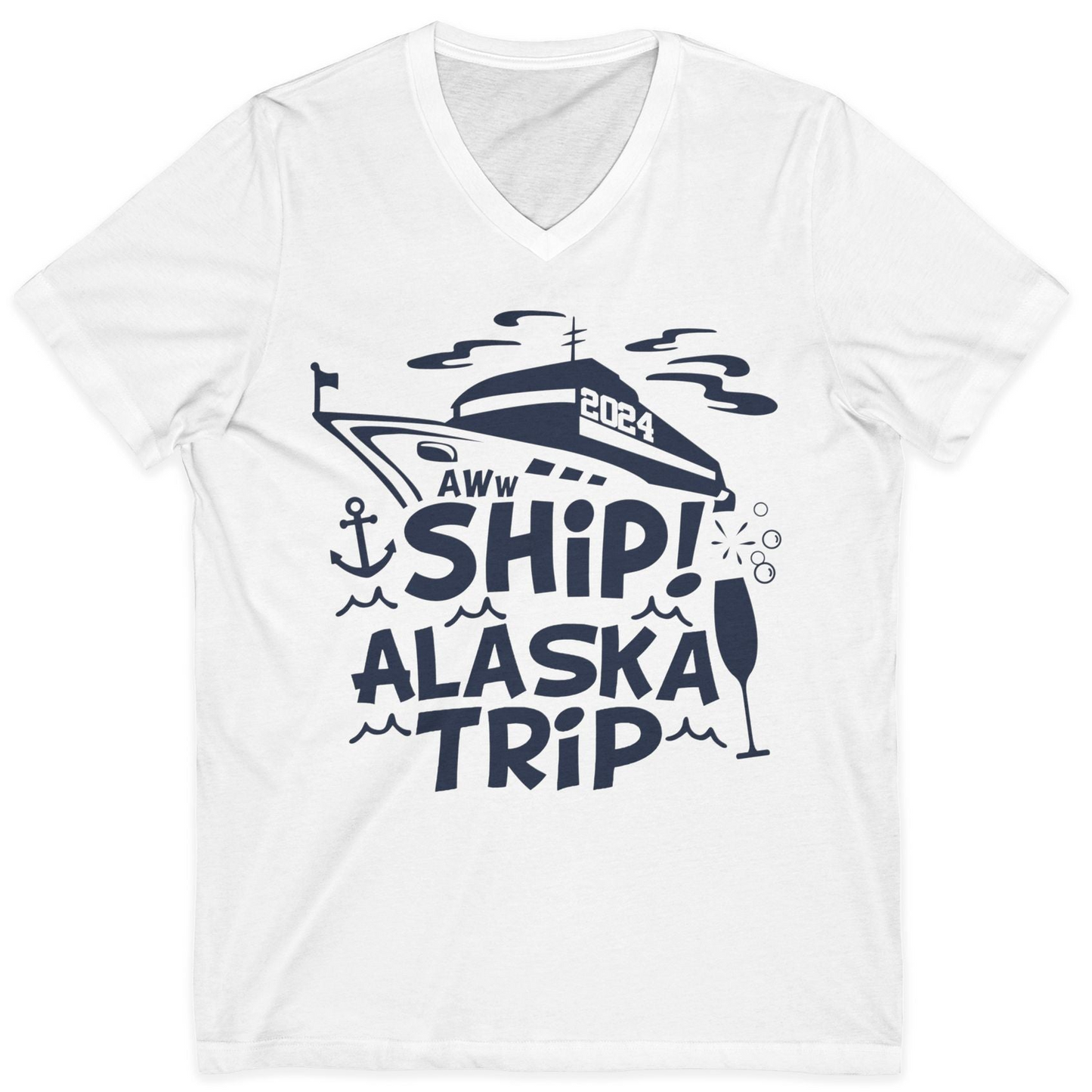 Aww Ship Alaska Cruise Shirt V-Neck Shirt – White – Alaska Cruise Shirts