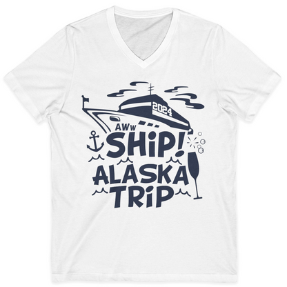 Aww Ship Alaska Cruise Shirt V-Neck Shirt – White – Alaska Cruise Shirts