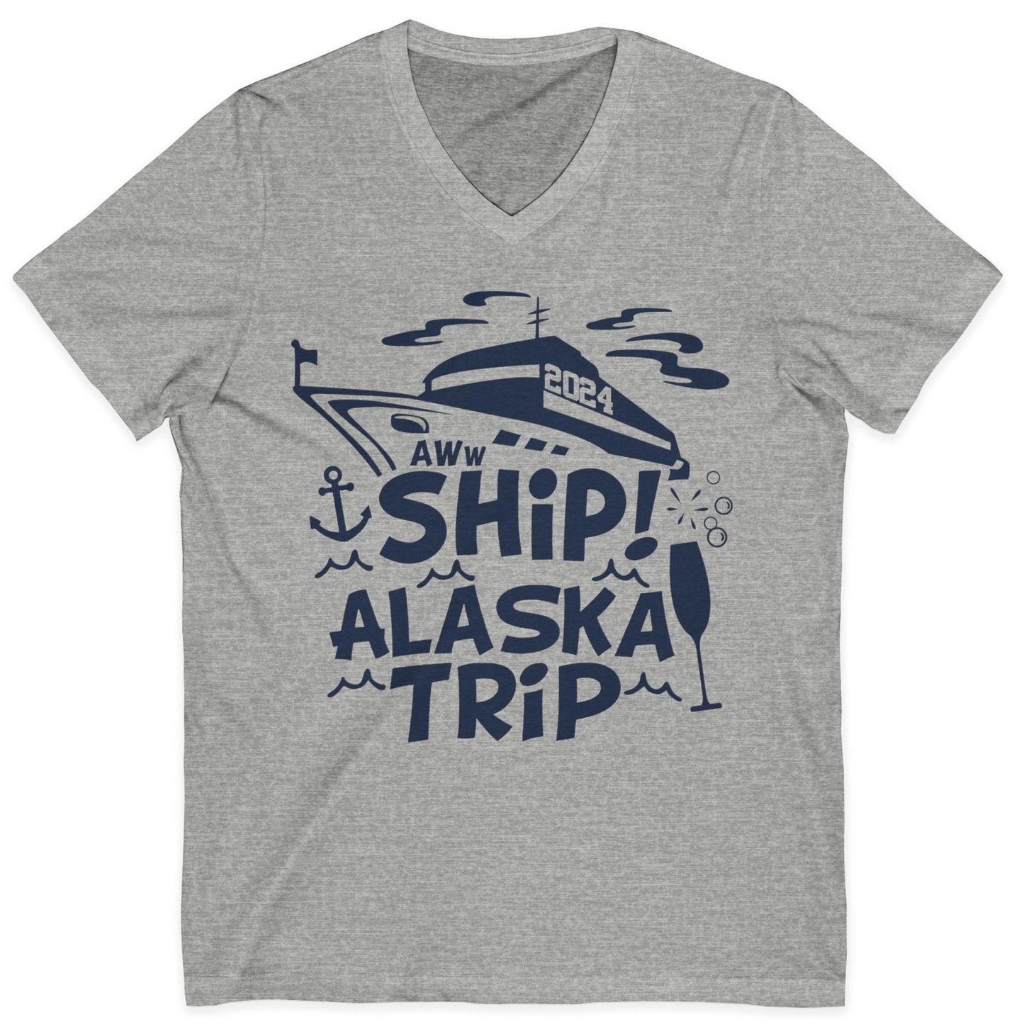 Aww Ship Alaska Cruise Shirt V-Neck Shirt – Athletic Heather – Alaska Cruise Shirts