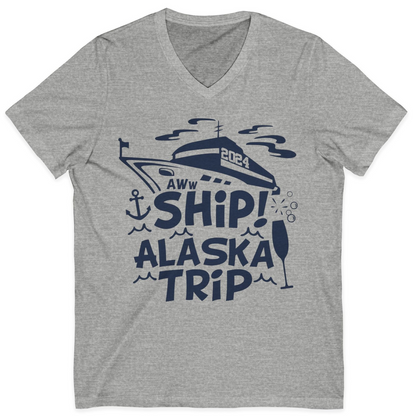 Aww Ship Alaska Cruise Shirt V-Neck Shirt – Athletic Heather – Alaska Cruise Shirts