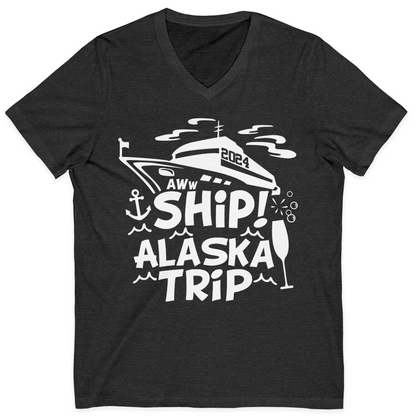 Aww Ship Alaska Cruise Shirt V-Neck Shirt – Dark Grey Heather – Alaska Cruise Shirts