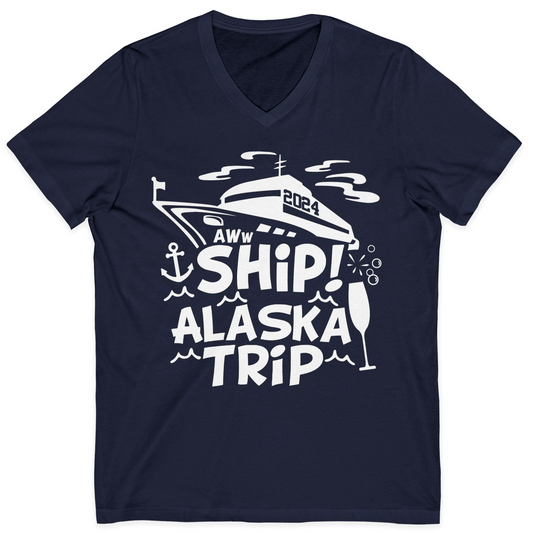 Aww Ship Alaska Cruise Shirt V-Neck Shirt – Navy – Alaska Cruise Shirts
