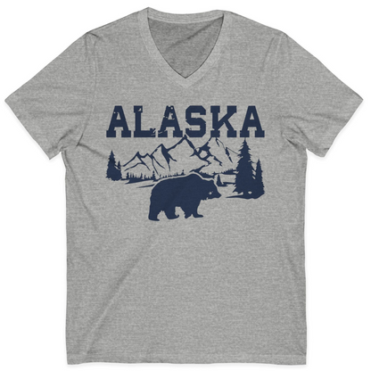 Alaska Bear Shirt V-Neck Shirt – Athletic Heather – Alaska Cruise Shirts