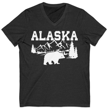 Alaska Bear Shirt V-Neck Shirt – Dark Grey Heather – Alaska Cruise Shirts