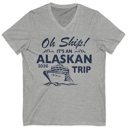 Oh Ship Alaskan Cruise Shirt 2026 V-Neck Shirt – Athletic Heather – Alaska Cruise Shirts