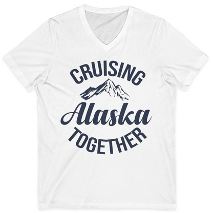 Cruising Alaska Together Mountain Adventure Travel Couples Shirt — V-Neck V-Neck Shirt – White – Alaska Cruise Shirts