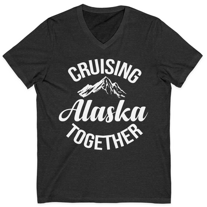 Cruising Alaska Together Mountain Adventure Travel Couples Shirt — V-Neck V-Neck Shirt – Dark Grey Heather – Alaska Cruise Shirts