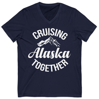 Cruising Alaska Together Mountain Adventure Travel Couples Shirt — V-Neck V-Neck Shirt – Navy – Alaska Cruise Shirts