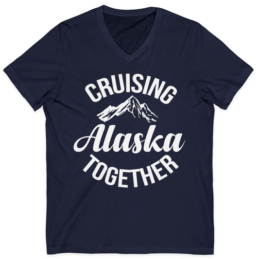 Cruising Alaska Together Mountain Adventure Travel Couples Shirt — V-Neck V-Neck Shirt – Navy – Alaska Cruise Shirts