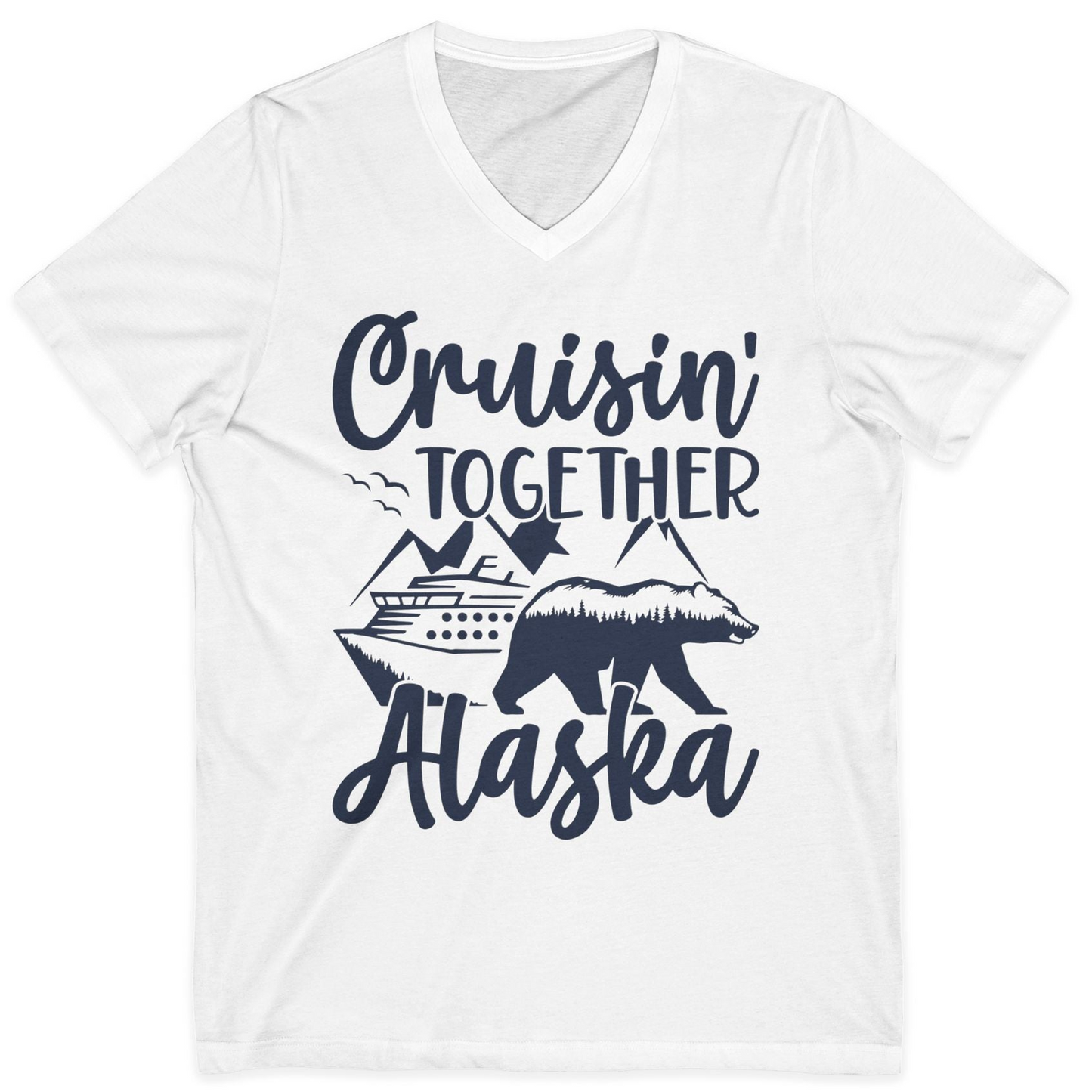 Alaska Cruise Adventure Shirt V-Neck Shirt – White – Alaska Cruise Shirts
