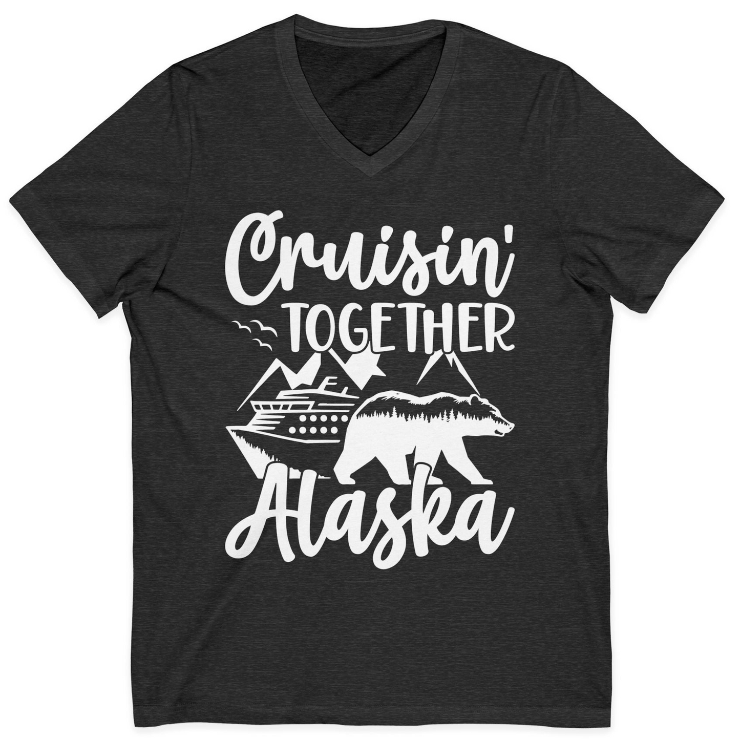 Alaska Cruise Adventure Shirt V-Neck Shirt – Dark Grey Heather – Alaska Cruise Shirts
