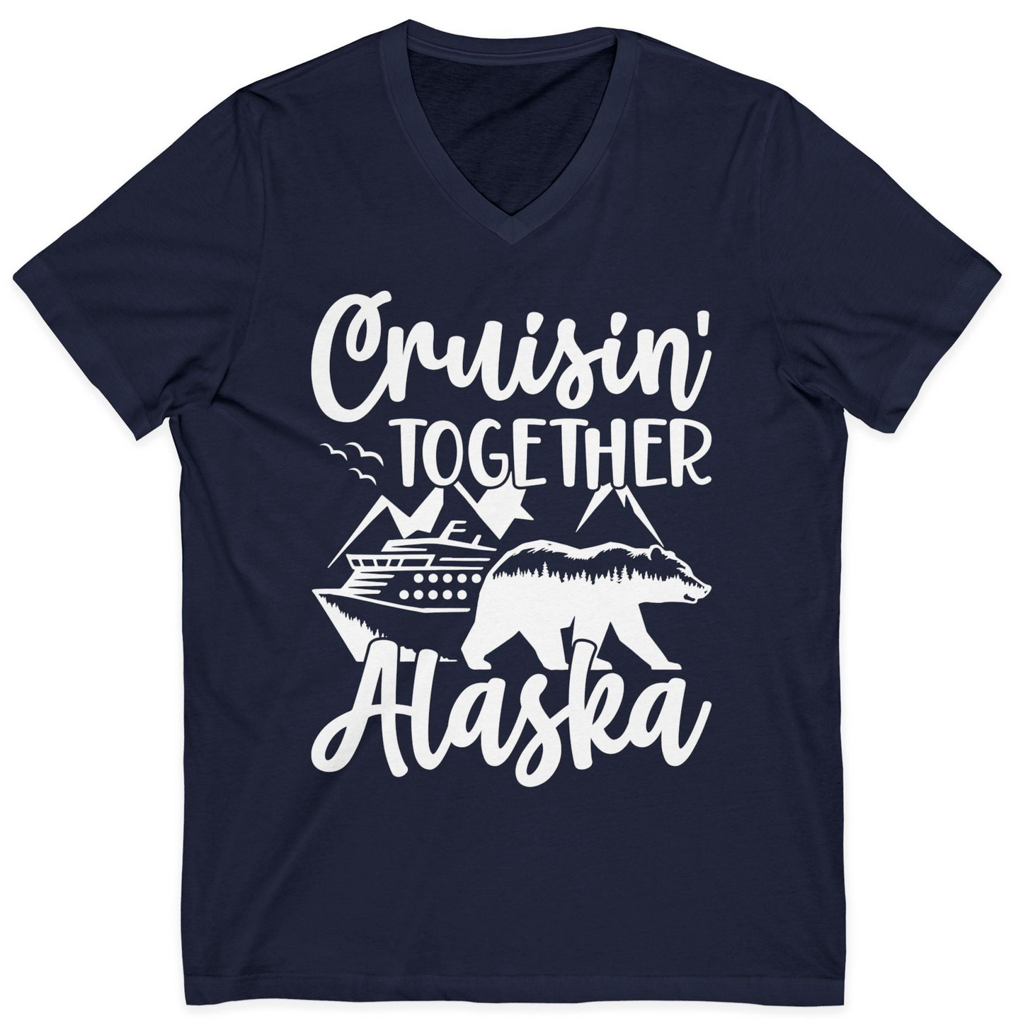 Alaska Cruise Adventure Shirt V-Neck Shirt – Navy – Alaska Cruise Shirts