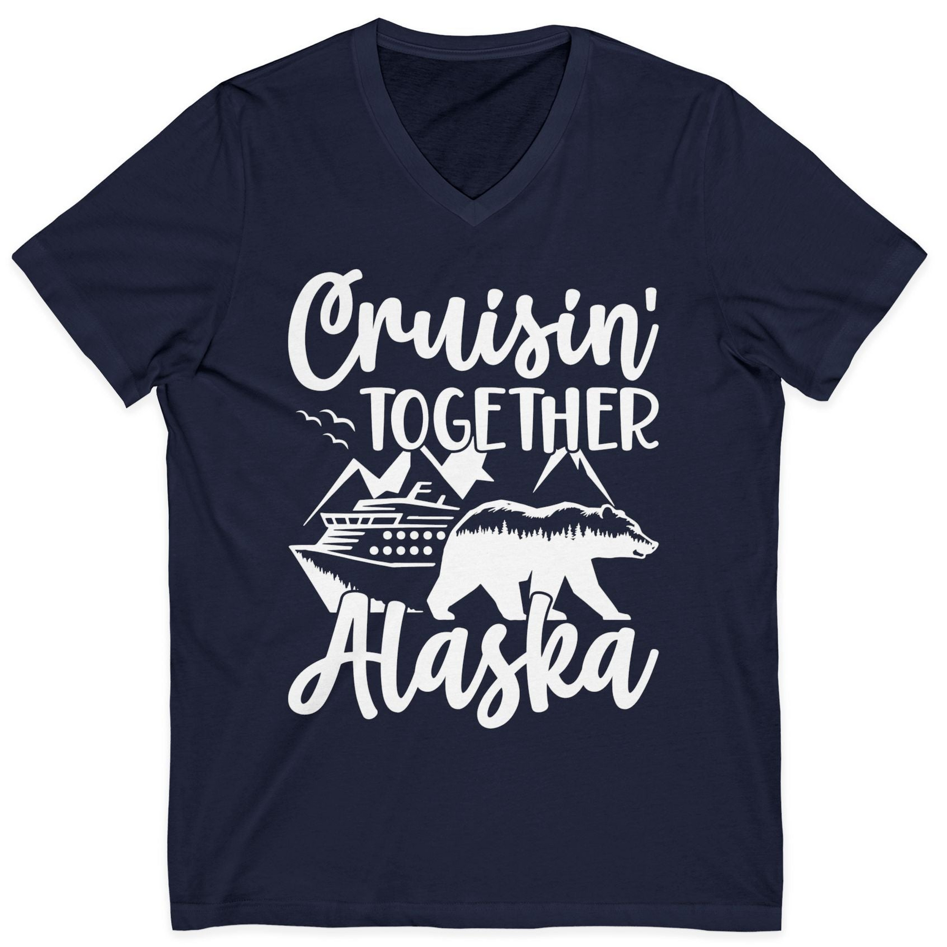 Alaska Cruise Adventure Shirt V-Neck Shirt – Navy – Alaska Cruise Shirts
