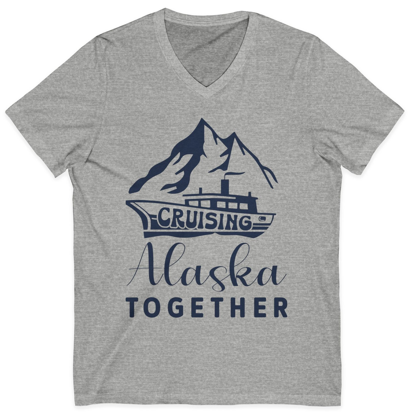 Cruising Alaska Together Mountains and Ship Family Cruise Shirt — V-Neck V-Neck Shirt – Athletic Heather – Alaska Cruise Shirts