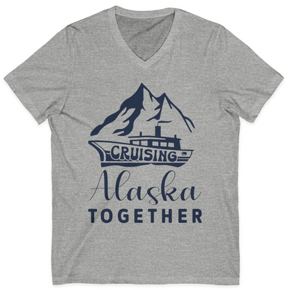 Cruising Alaska Together Mountains and Ship Family Cruise Shirt — V-Neck V-Neck Shirt – Athletic Heather – Alaska Cruise Shirts
