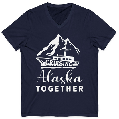 Cruising Alaska Together Mountains and Ship Family Cruise Shirt — V-Neck V-Neck Shirt – Navy – Alaska Cruise Shirts