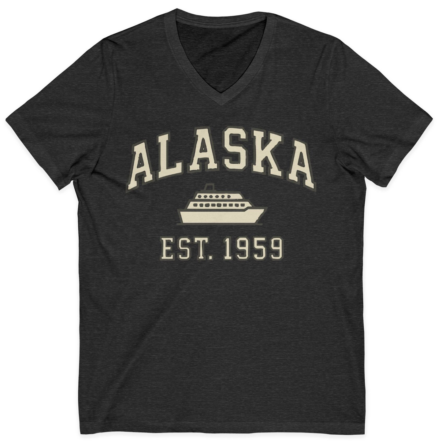 Alaska Cruise Shirt V-Neck Shirt – Dark Grey Heather – Alaska Cruise Shirts