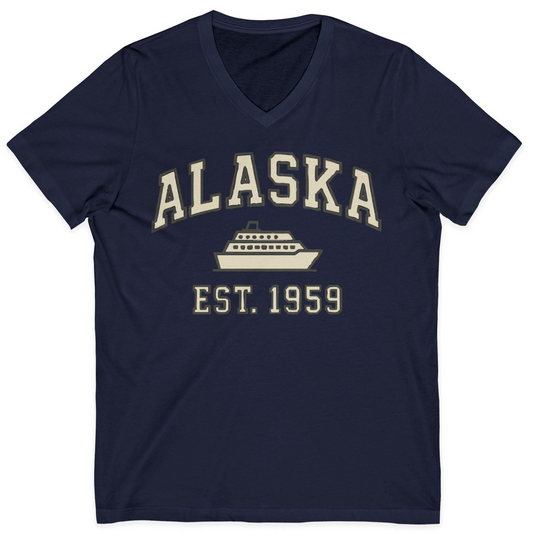 Alaska Cruise Shirt V-Neck Shirt – Navy – Alaska Cruise Shirts