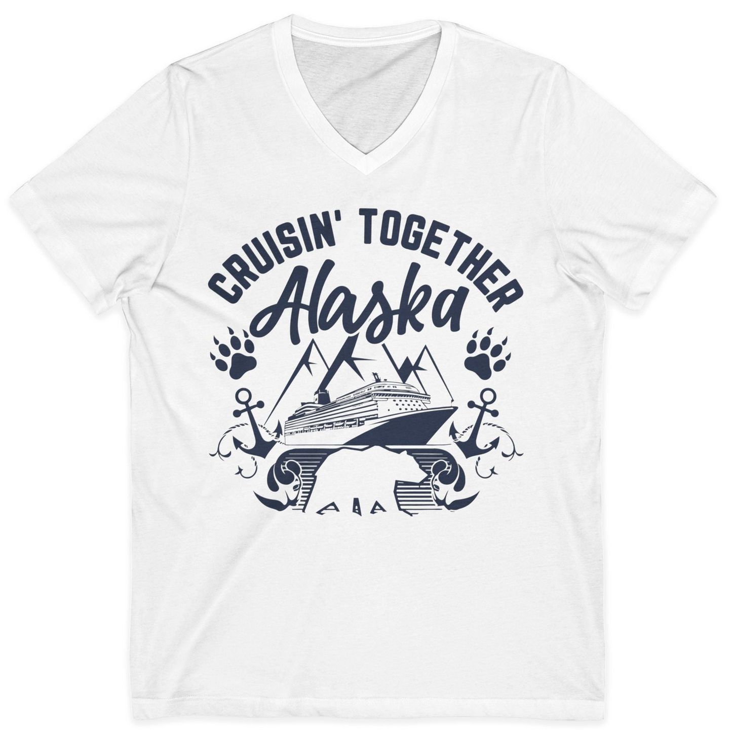 Alaska Cruise Adventure Shirt V-Neck Shirt – White – Alaska Cruise Shirts