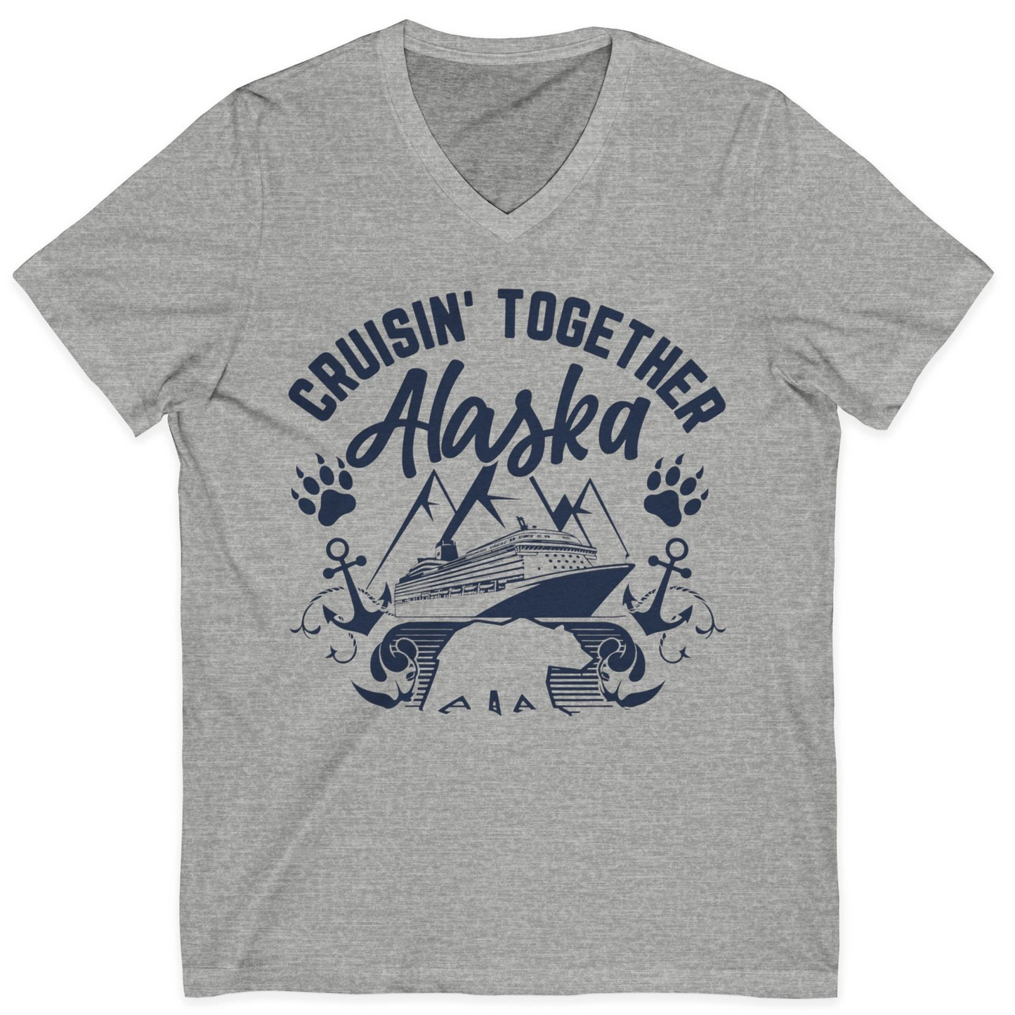 Alaska Cruise Adventure Shirt V-Neck Shirt – Athletic Heather – Alaska Cruise Shirts