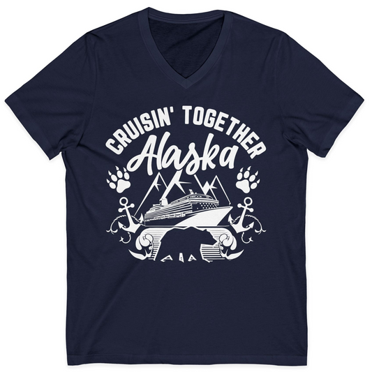 Alaska Cruise Adventure Shirt V-Neck Shirt – Navy – Alaska Cruise Shirts