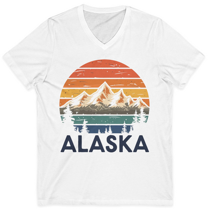 Retro Alaska Mountain Scenery Shirt V-Neck Shirt – White – Alaska Cruise Shirts