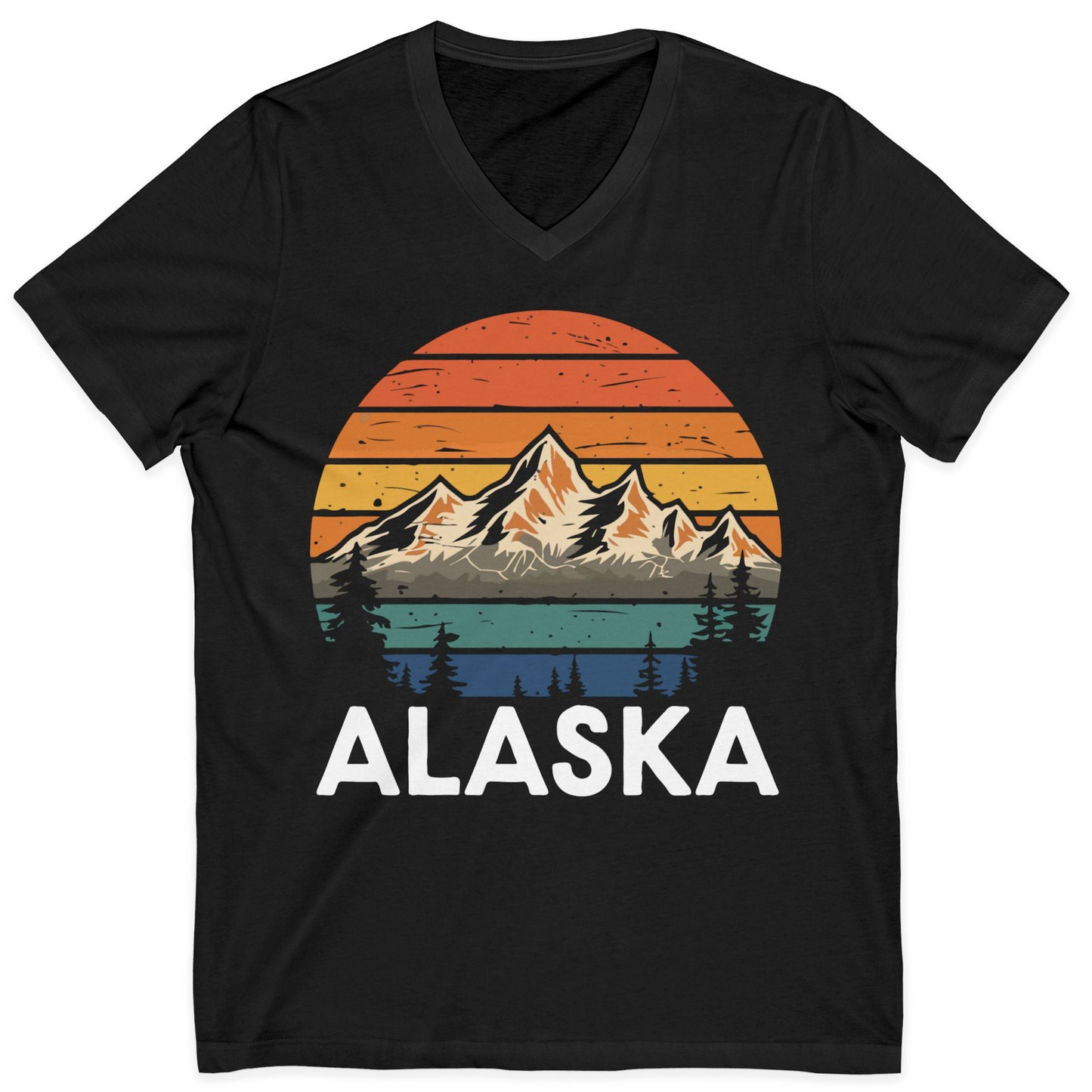 Retro Alaska Mountain Scenery Shirt V-Neck Shirt – Black – Alaska Cruise Shirts
