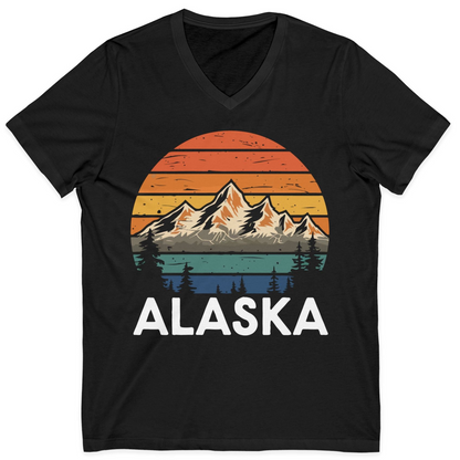 Retro Alaska Mountain Scenery Shirt V-Neck Shirt – Black – Alaska Cruise Shirts