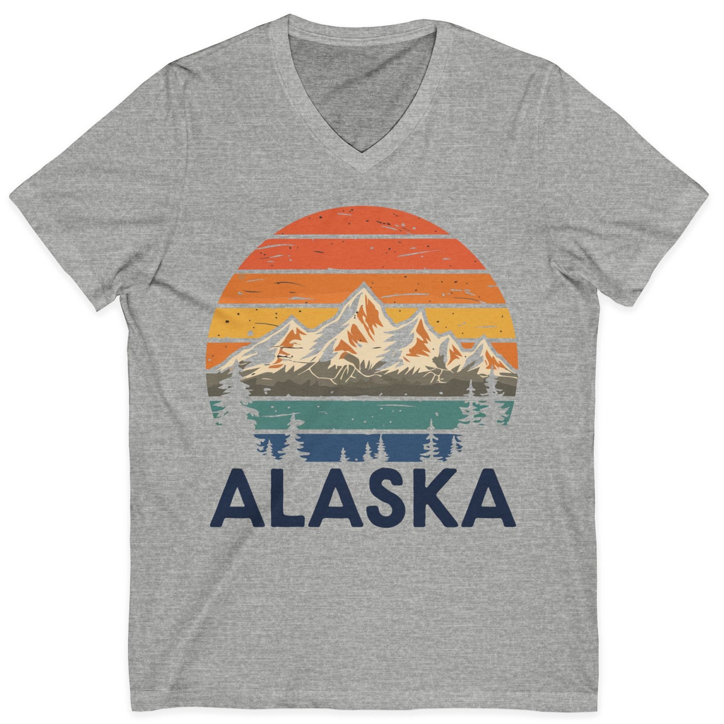 Retro Alaska Mountain Scenery Shirt V-Neck Shirt – Athletic Heather – Alaska Cruise Shirts