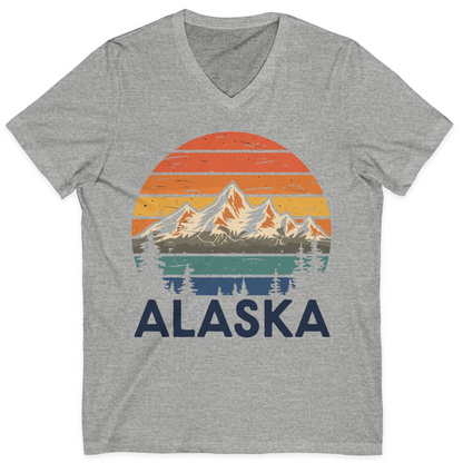 Retro Alaska Mountain Scenery Shirt V-Neck Shirt – Athletic Heather – Alaska Cruise Shirts