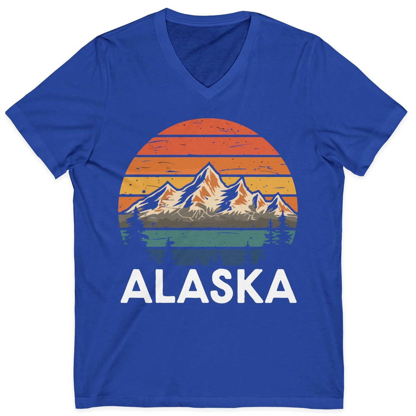 Retro Alaska Mountain Scenery Shirt V-Neck Shirt – True Royal – Alaska Cruise Shirts