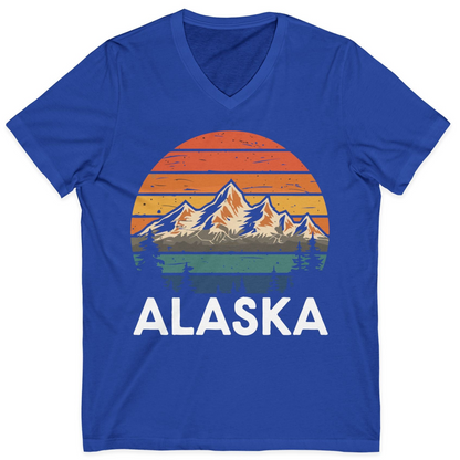 Retro Alaska Mountain Scenery Shirt V-Neck Shirt – True Royal – Alaska Cruise Shirts