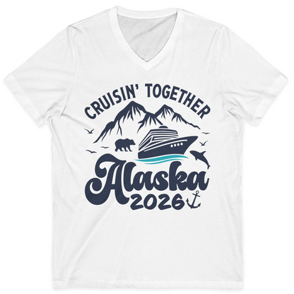 Alaska Cruise Adventure Shirt V-Neck Shirt – White – Alaska Cruise Shirts
